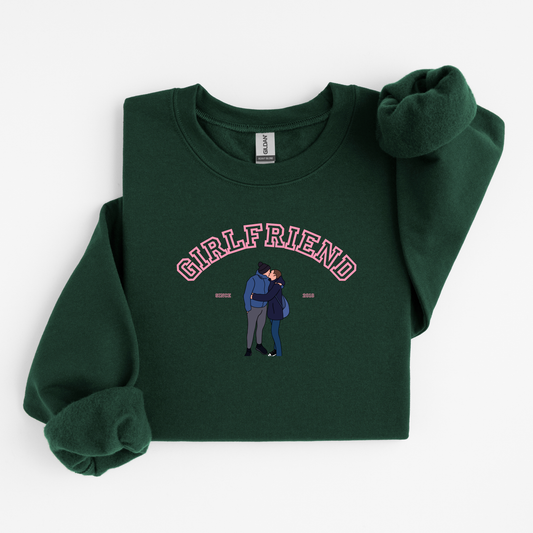 Sweat unisexe personnalisé “GIRLFRIEND” – Illustration minimaliste colorée