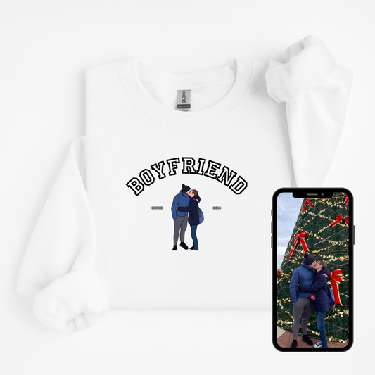 Sweat unisexe personnalisé “BOYFRIEND” – Illustration minimaliste colorée