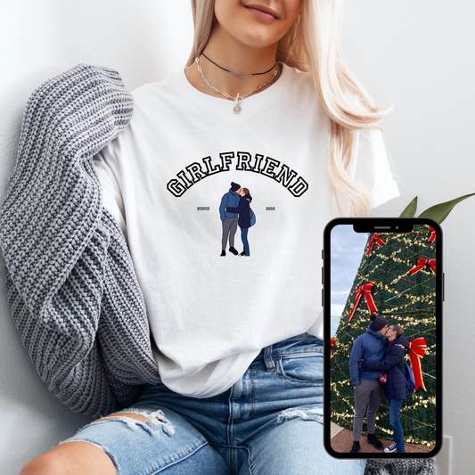 T-shirt personnalisé “GIRLFRIEND” – Illustration minimaliste colorée